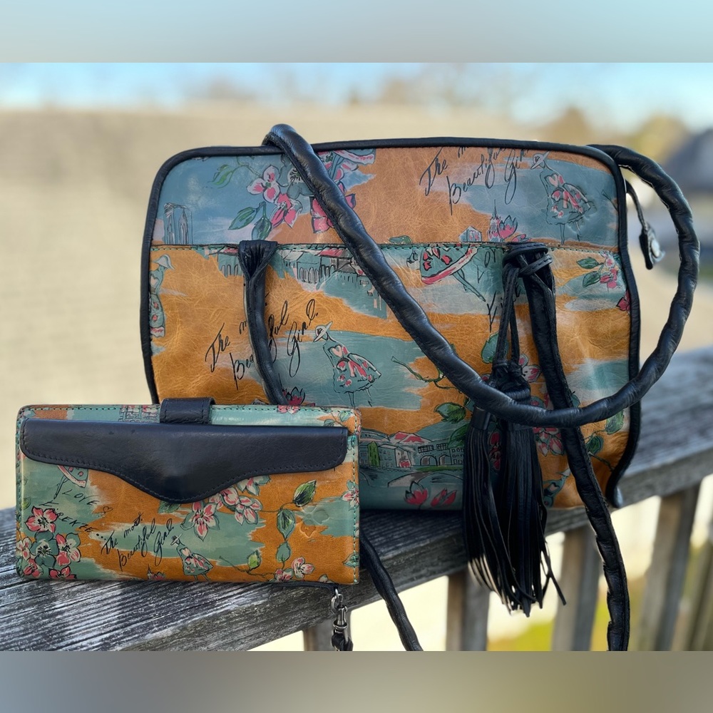 Patricia Nash Paris large satchel AND Valencia II wallet,Beautiful Girl pattern.